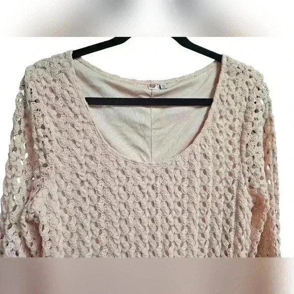 AUW Full Crochet Light Pink Lined Dress Dainty Boho High Low Hem Womens XL - Picture 2 of 13